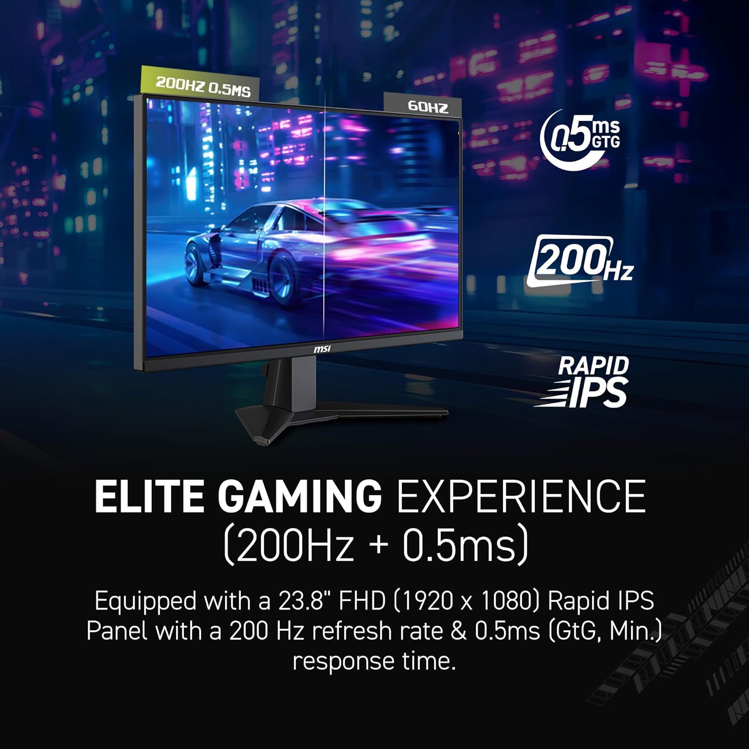 msi MAG 242F 24-inch 1920 x 1080 (FHD) Gaming Monitor, 200Hz, Adaptive Sync, HDMI, DisplayPort, VESA Mountable, Tilt, Height Adjustable, Speaker, 0.5ms, Black